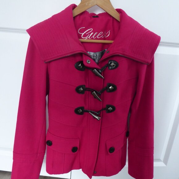 GUESS XS Fuchsia Hot Pink Wool Blend Peacoat - Picture 1 of 11